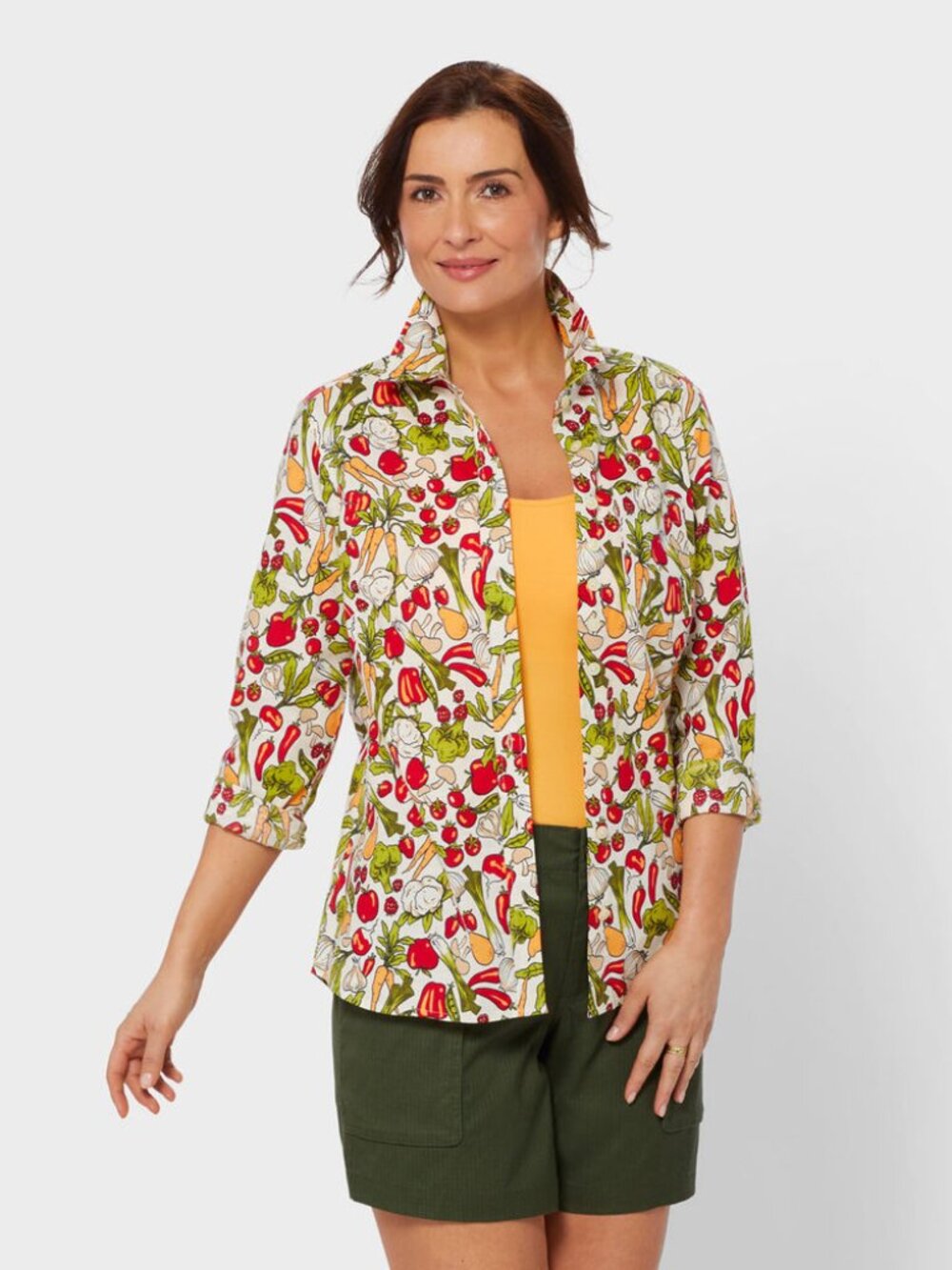 Duluth Trading Co Chick-Nic Long Sleeve Shirt Button Up Fruits Vegetables Small